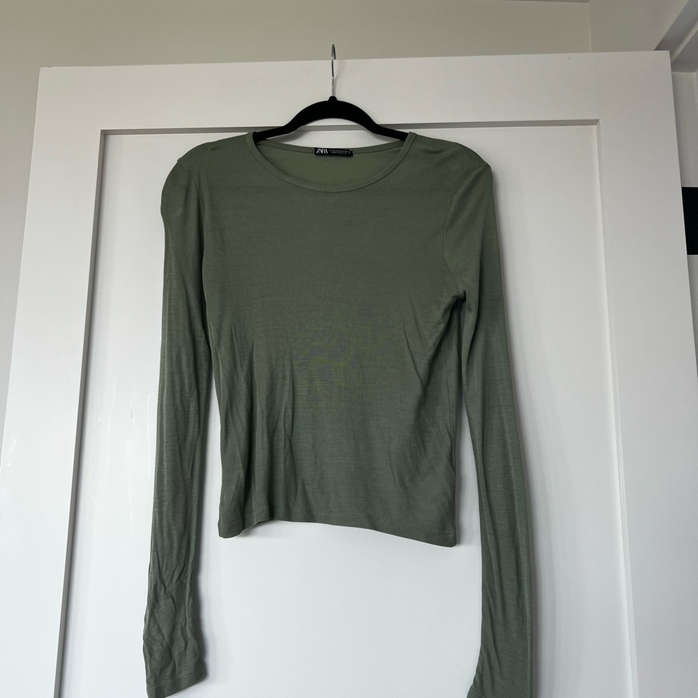 Zara Sage Green Long Sleeve Tee